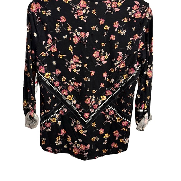 Style & Co Womens Printed Split-Neck Shirt Size XS Happy Day Black NWT - Picture 3 of 8